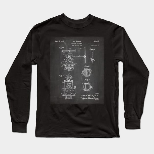 Surveying Patent - Surveyor Construction Builder Art - Black Chalkboard Long Sleeve T-Shirt by patentpress